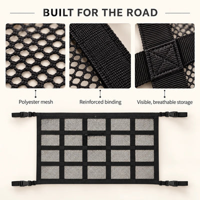 Polyester mesh reinforced binding and stitching detail