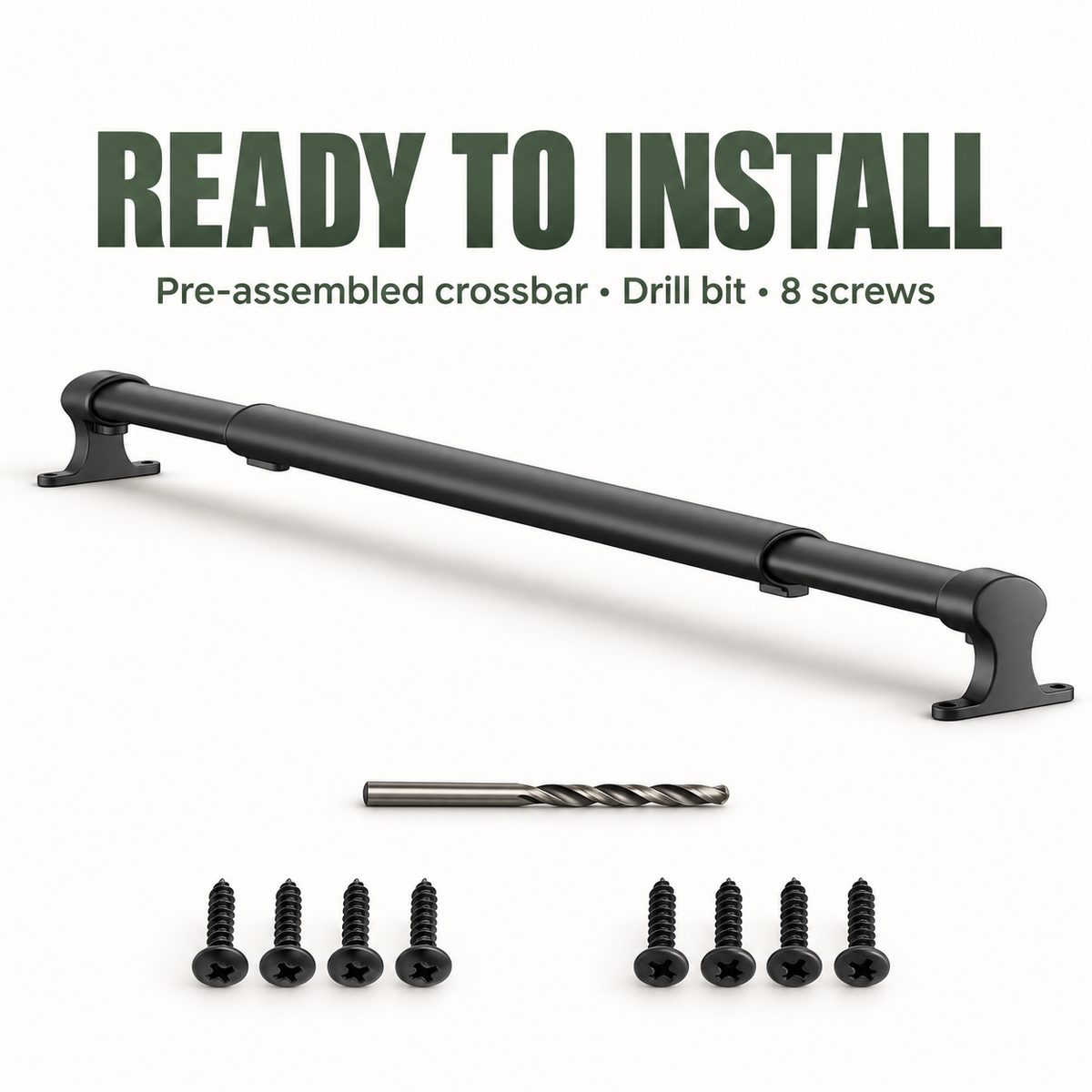 Preassembled RV screen door crossbar with drill bit and eight mounting screws