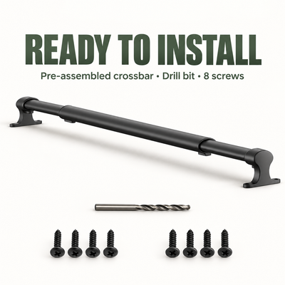 Preassembled RV screen door crossbar with drill bit and eight mounting screws