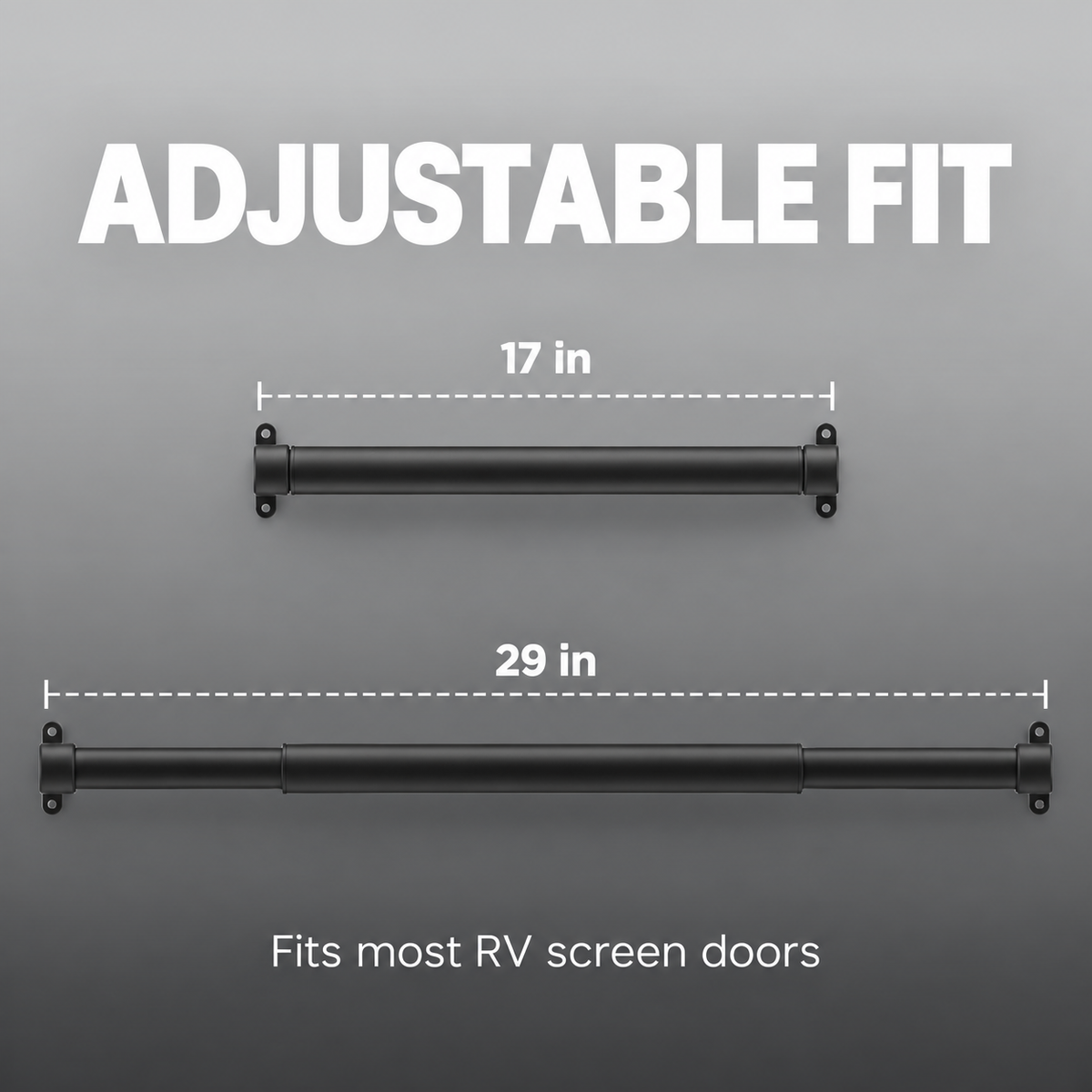 Adjustable RV screen door crossbar dimensions from 17 to 29 inches
