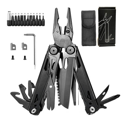Multitool kit contents including pouch bit set cutter inserts screws and key